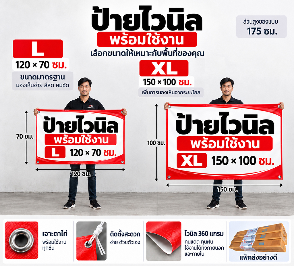 YS BANNER SIGN ขนาดป้ายสำเร็จรูป